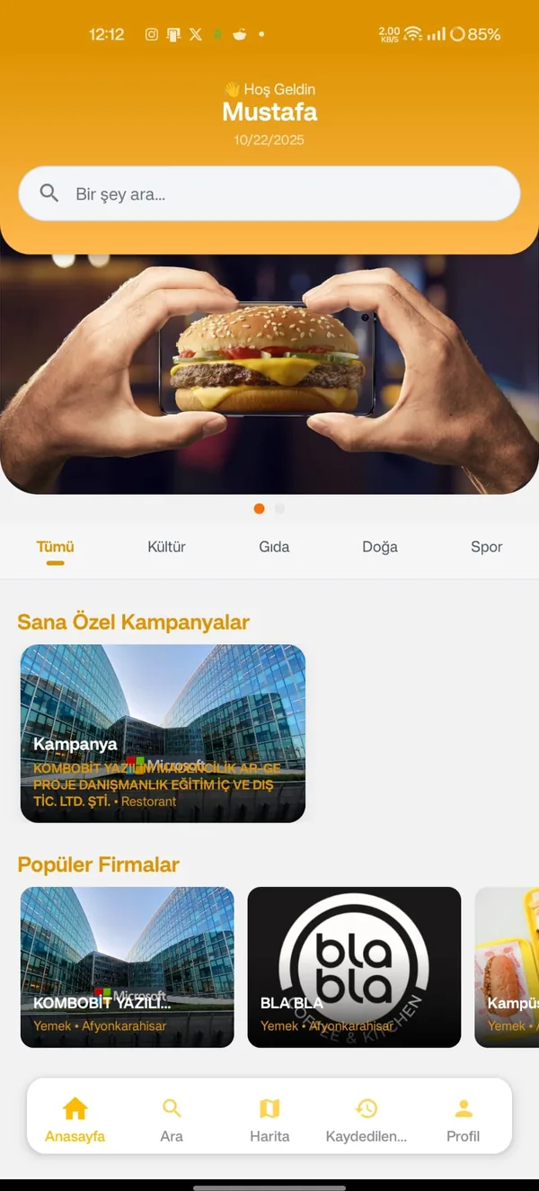 Netrise uygulamasında yakındaki işletmeler, kampanyalar ve arama